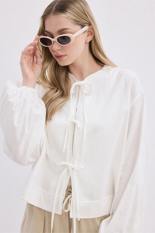 Loop Tie-Front Blouse Ecru