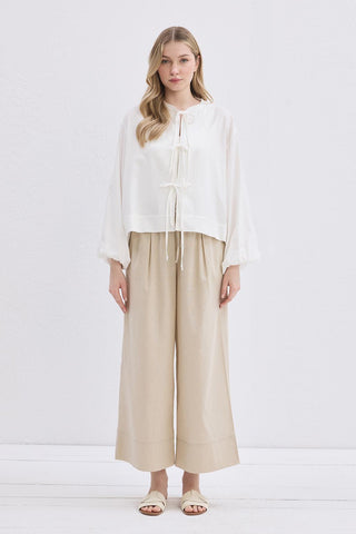 Loop Tie-Front Blouse Ecru
