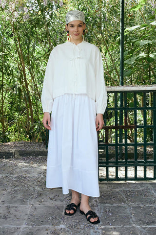 Loop Tie-Front Blouse Ecru