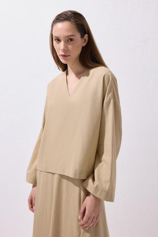 Lune Linen Shirt and Skirt Set Camel