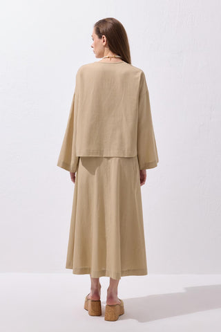 Lune Linen Shirt and Skirt Set Camel