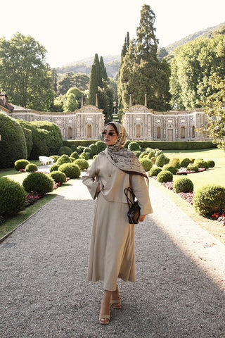 Lune Linen Shirt and Skirt Set Camel