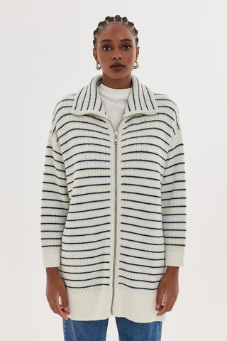 Lurex Striped Cardigan Blue