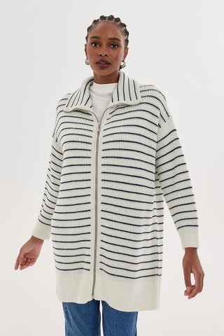 Lurex Striped Cardigan Blue