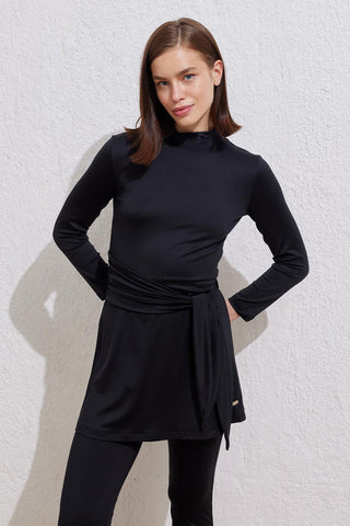 Lycra Waist Tied Modest Swimwear Two-Piece Set Black