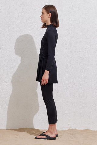 Lycra Waist Tied Modest Swimwear Two-Piece Set Black