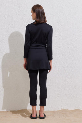 Lycra Waist Tied Modest Swimwear Two-Piece Set Black