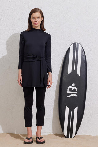 Lycra Waist Tied Modest Swimwear Two-Piece Set Black