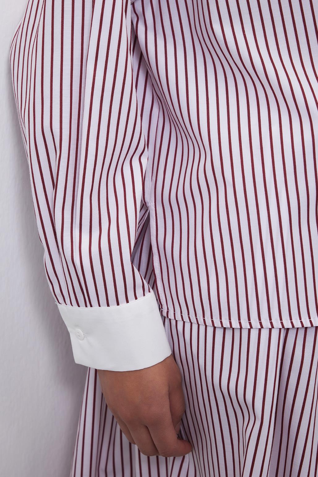 Manch Striped Shirt Skirt Set Burgundy