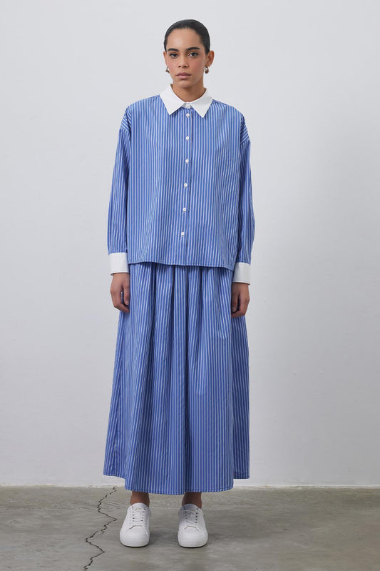 Manch Striped Shirt Skirt Set Blue