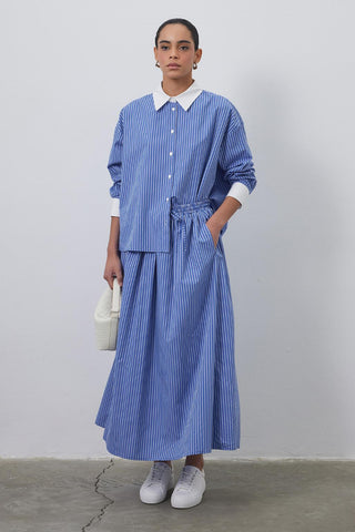 Manch Striped Shirt Skirt Set Blue