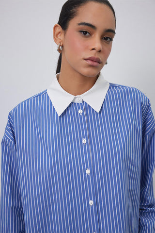 Manch Striped Shirt Skirt Set Blue