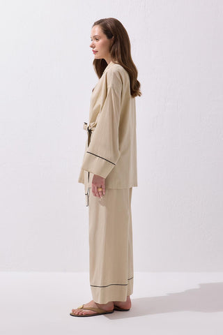 Maria Piped Linen Jacket and Trousers Set Natural