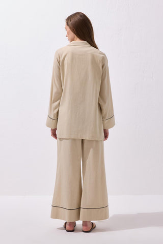 Maria Piped Linen Jacket and Trousers Set Natural