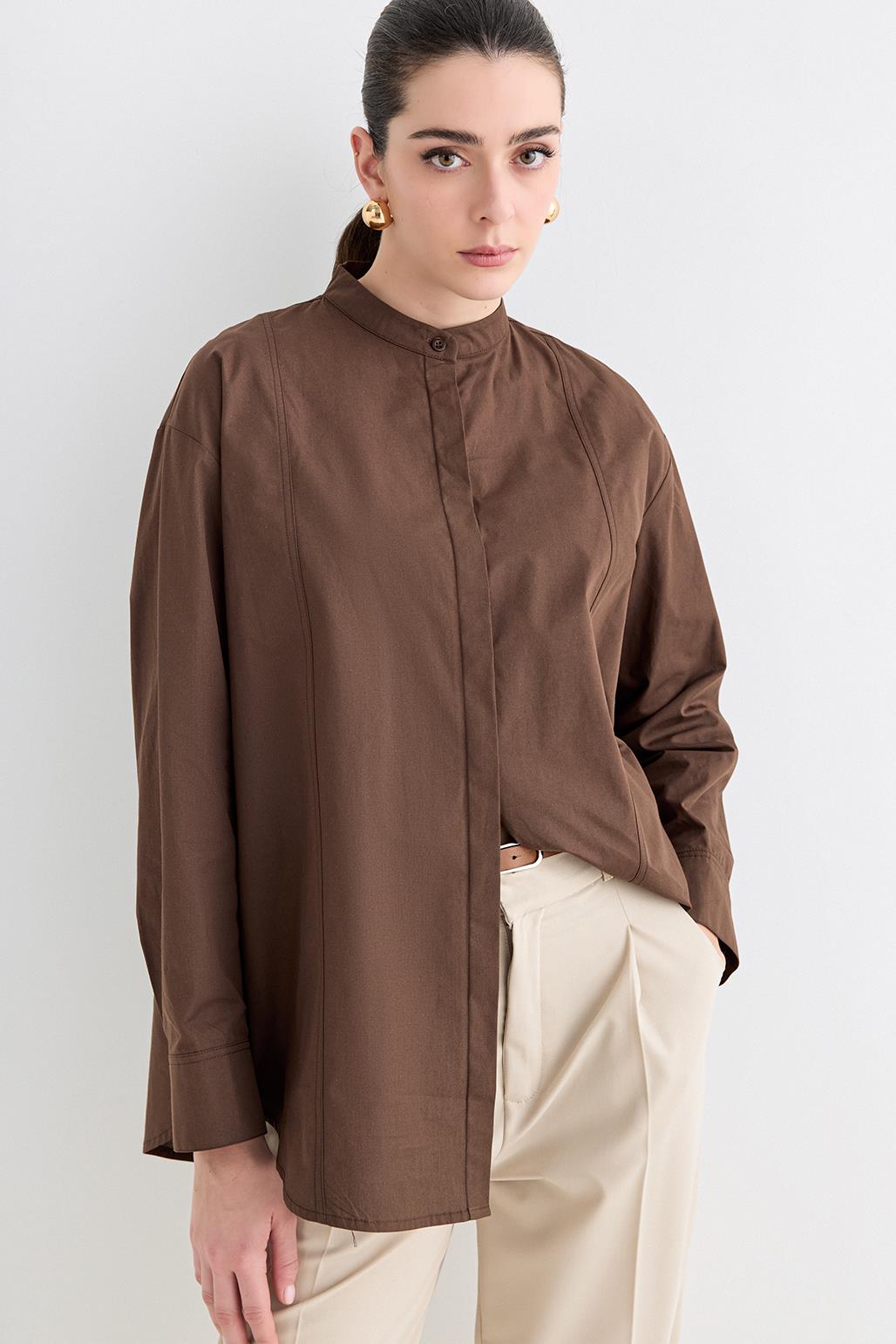 Massi Stitch Detail Shirt Brown