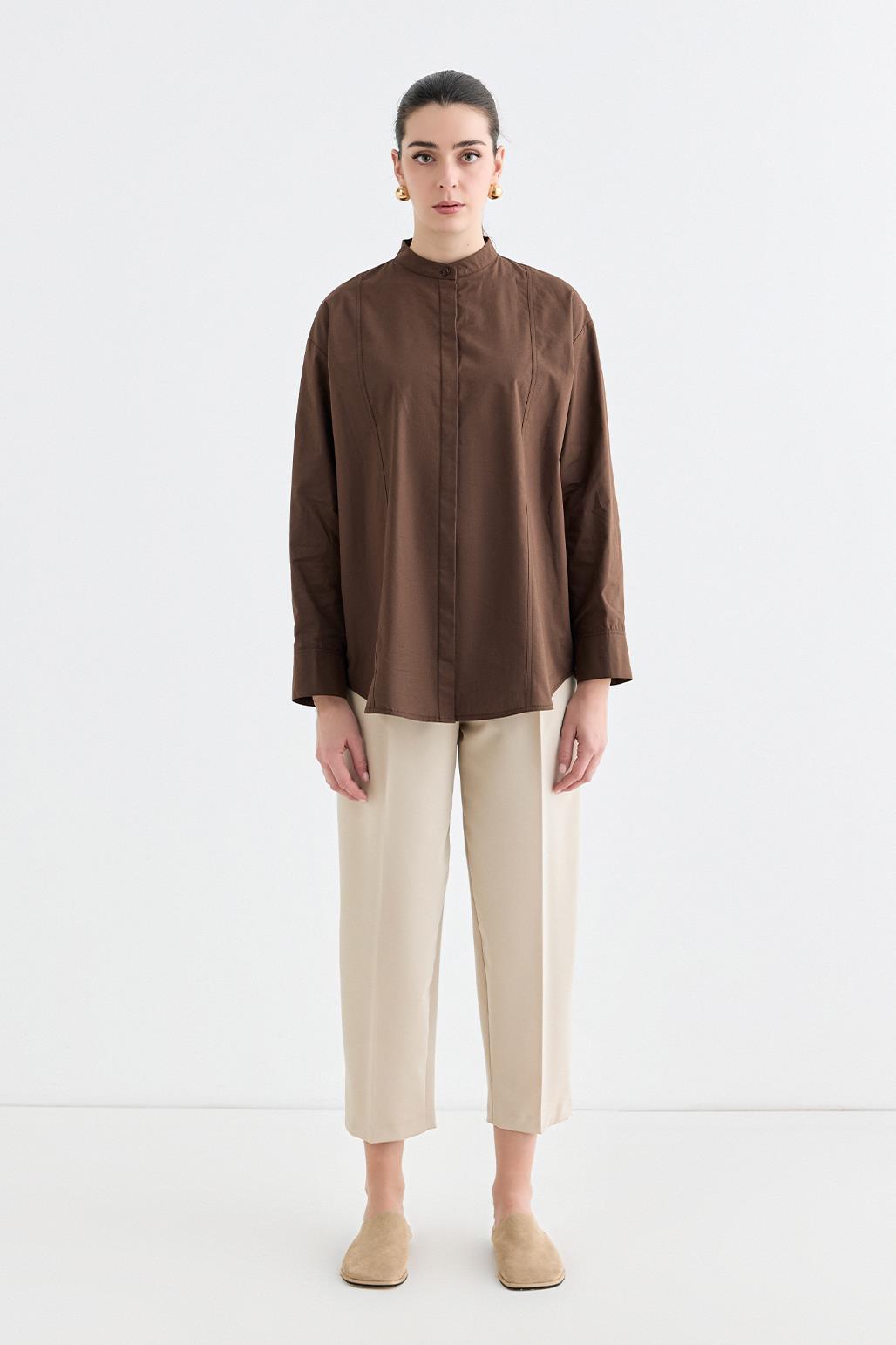 Massi Stitch Detail Shirt Brown