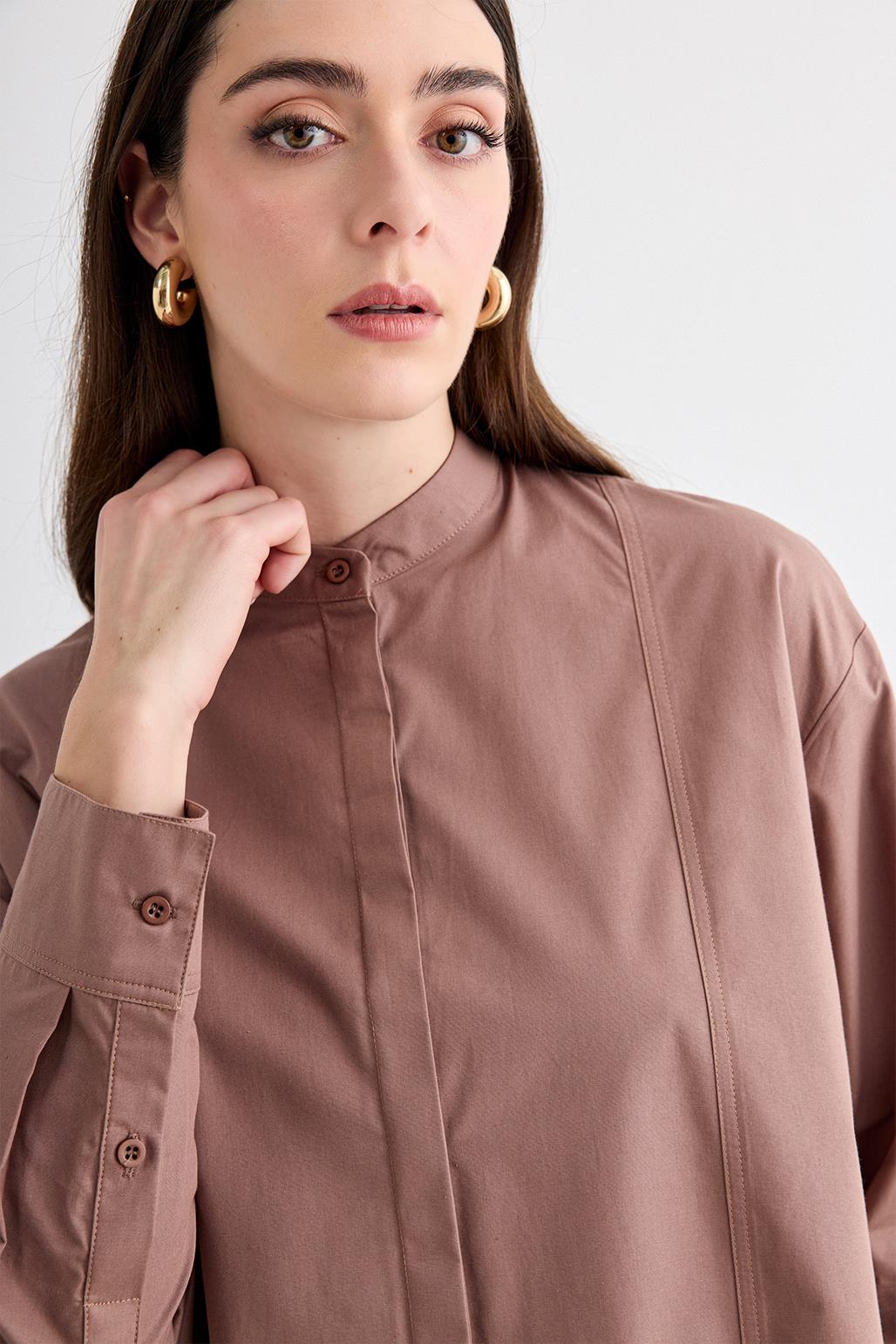 Massi Stitch Detail Shirt Marsala