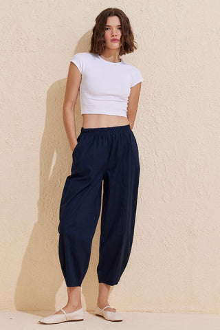 Merlin Carrot Cut Trousers Dark Blue