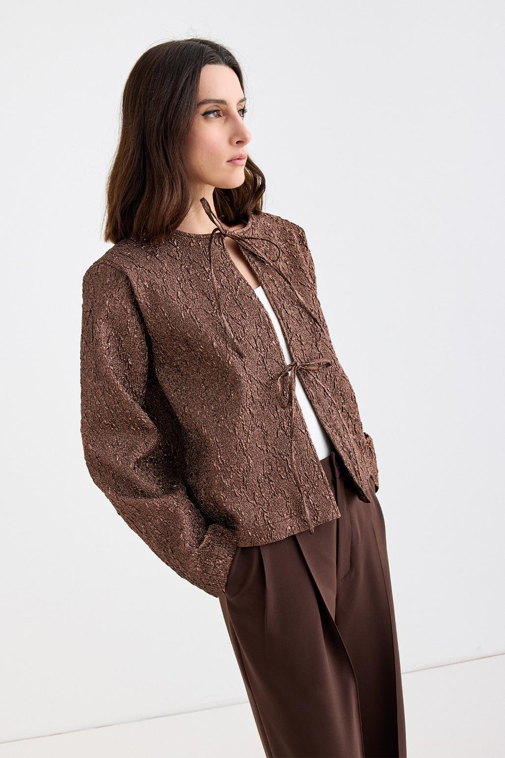 Mia Jacquard Midi Jacket Mocha