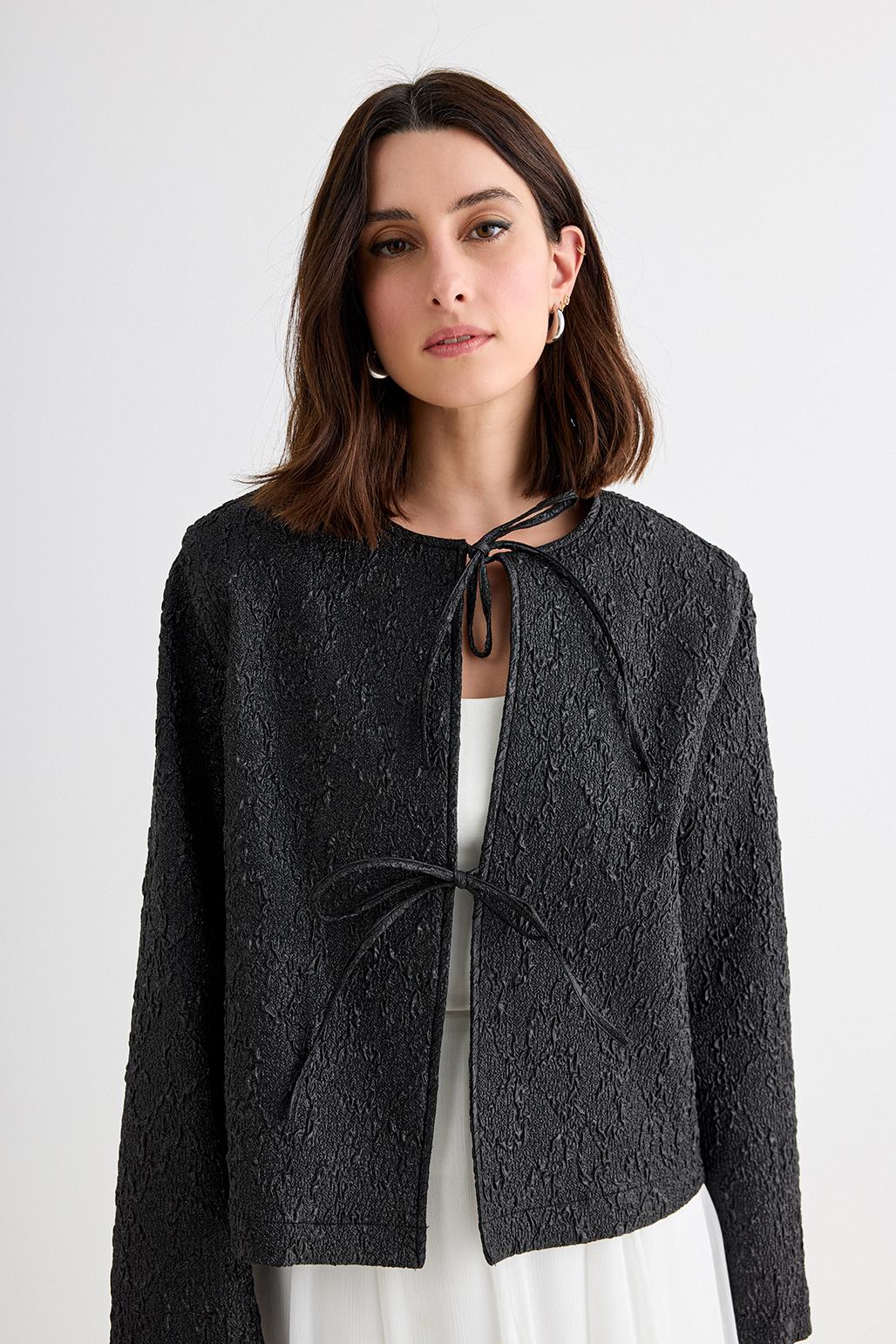 Mia Jacquard Midi Jacket Black