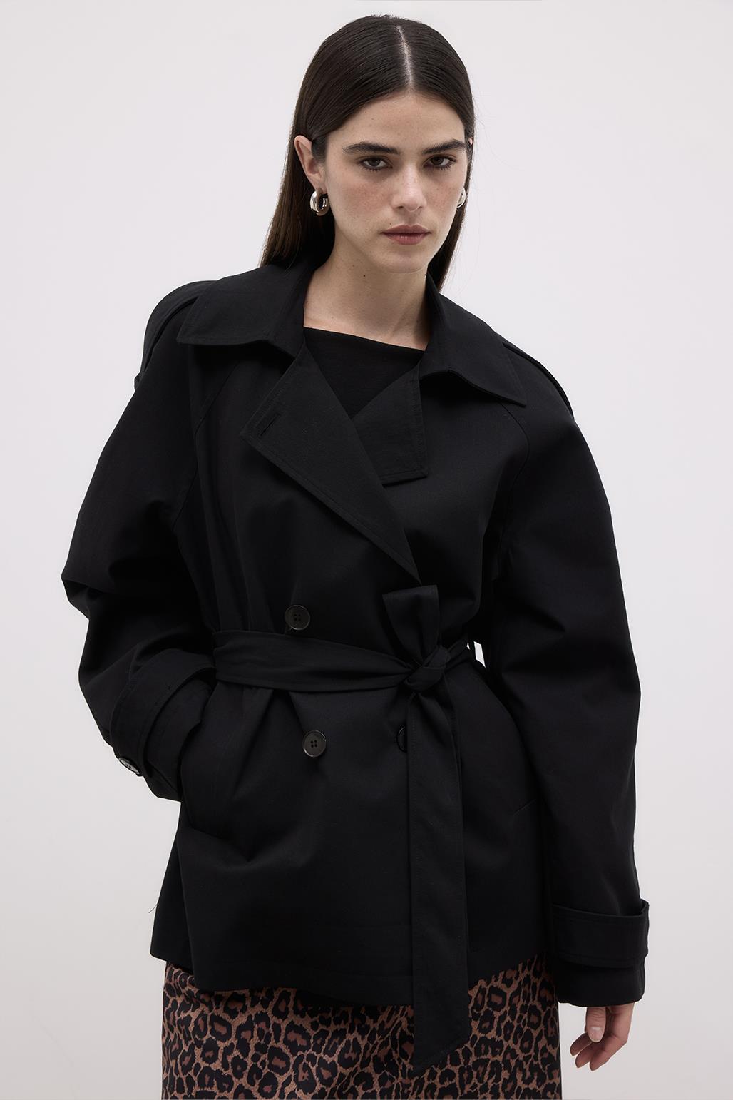 Midi Trench Coat with Windbreaker Black