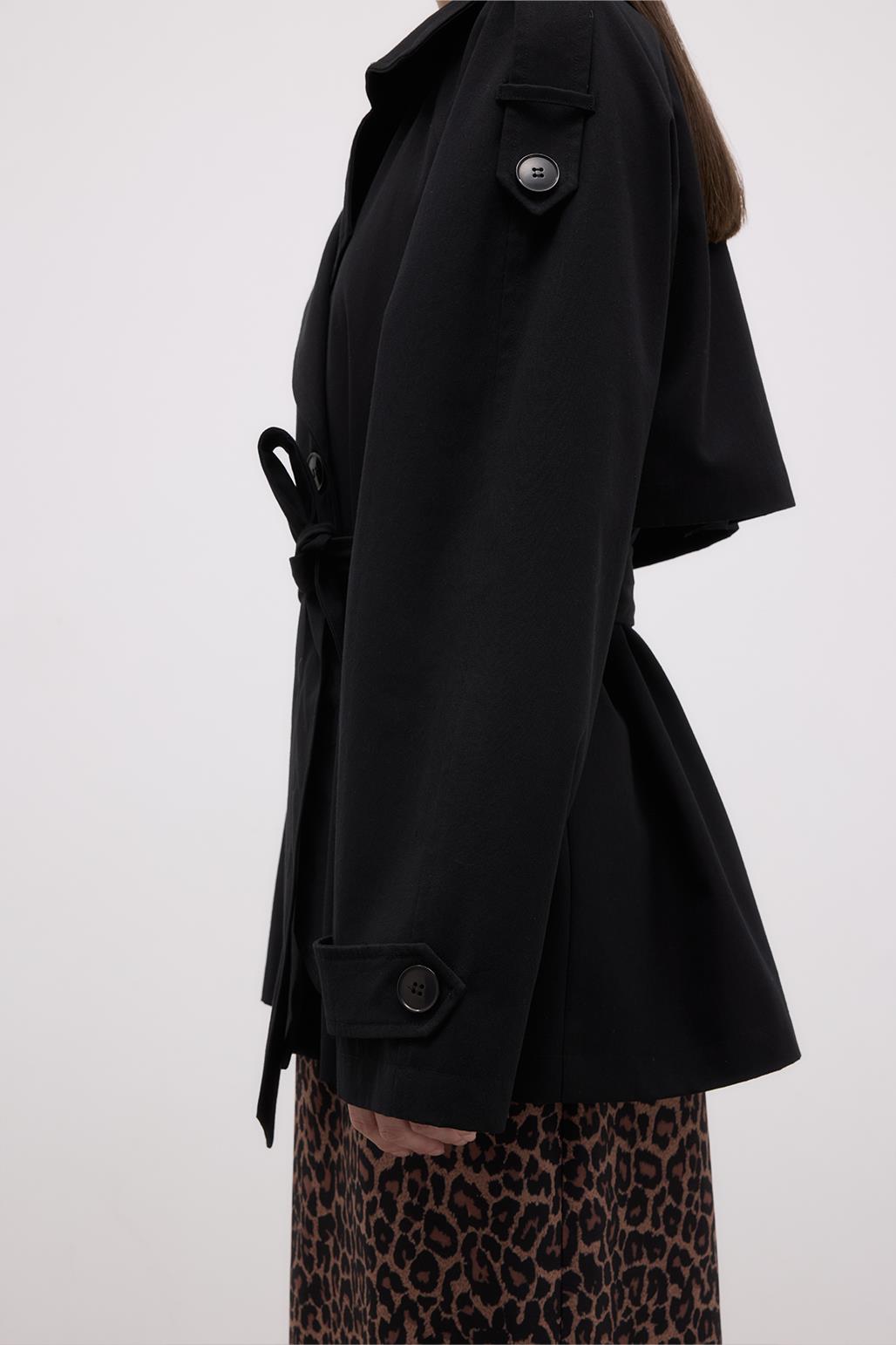 Midi Trench Coat with Windbreaker Black