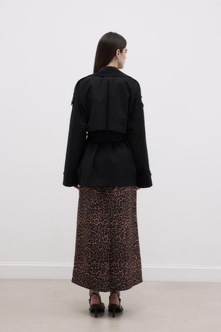 Midi Trench Coat with Windbreaker Black