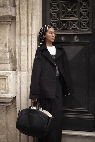 Midi Trench Coat with Windbreaker Black