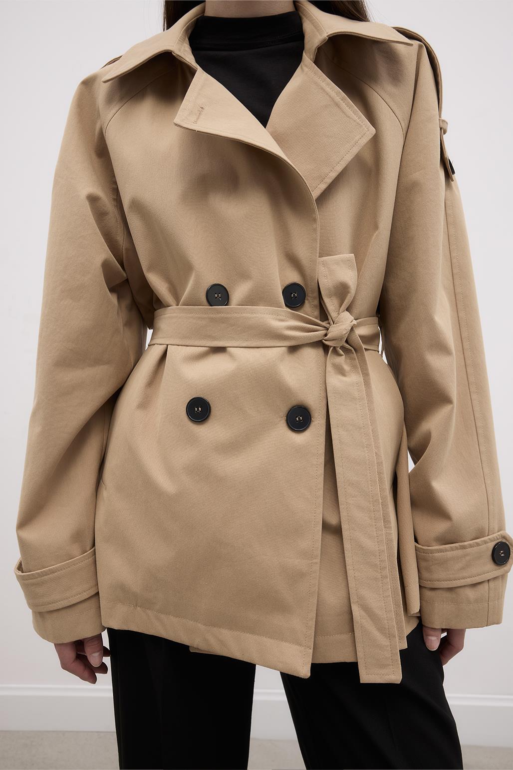 Midi Trench Coat with Windbreaker Camel