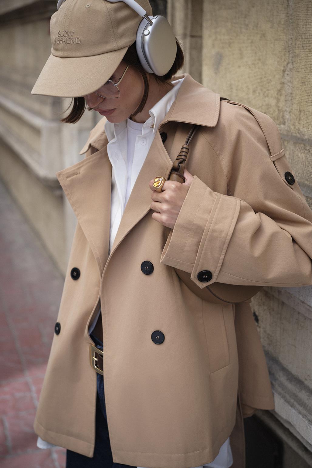 Midi Trench Coat with Windbreaker Camel