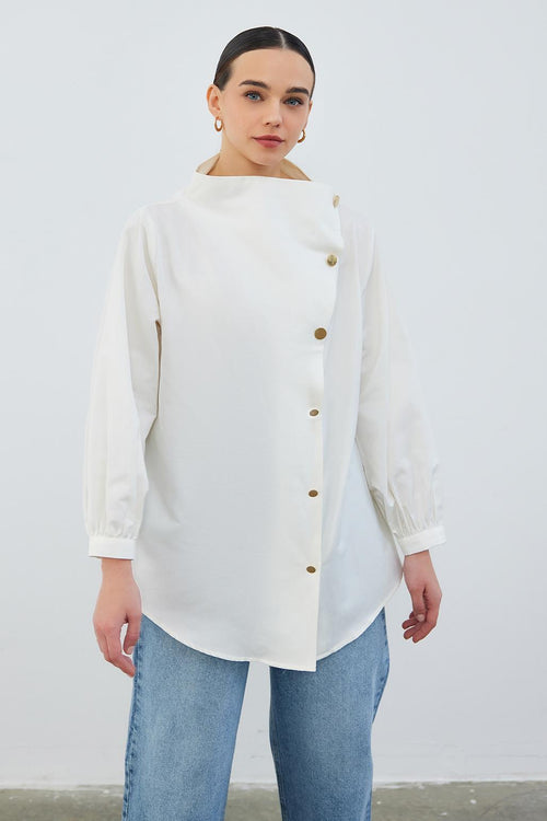 Milana Asymmetrical Shirt Ecru