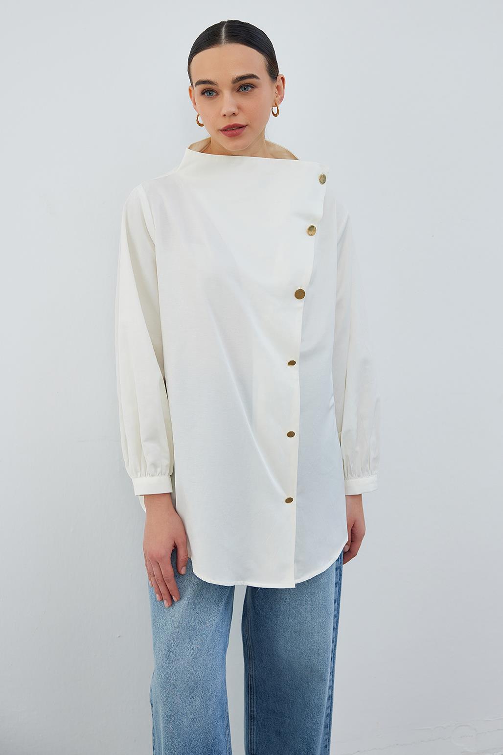 Milana Asymmetrical Shirt Ecru