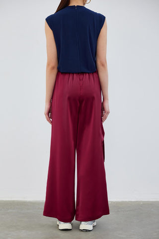 Milena Satin Cargo Pocket Trousers Burgundy