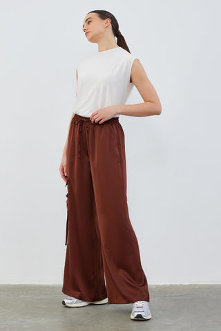 Milena Satin Cargo Pocket Trousers Brown