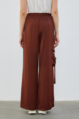 Milena Satin Cargo Pocket Trousers Brown