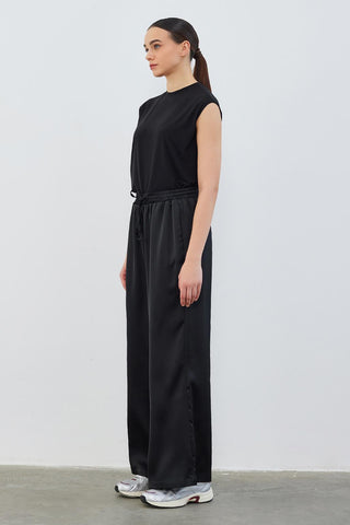 Milena Satin Cargo Pocket Trousers Black