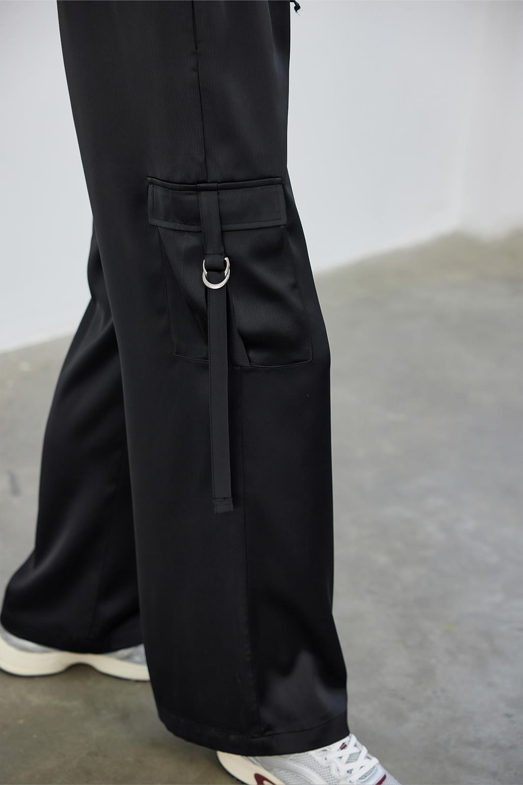 Milena Satin Cargo Pocket Trousers Black