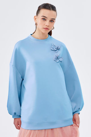 Mima Floral Applique Tunic Sky Blue