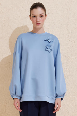 Mima Floral Applique Tunic Sky Blue