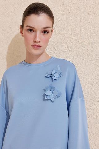 Mima Floral Applique Tunic Sky Blue
