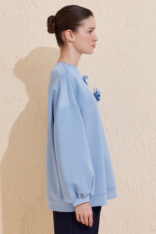 Mima Floral Applique Tunic Sky Blue