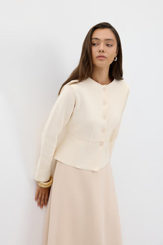Knit Mini Jacket with Dart Detail Ivory