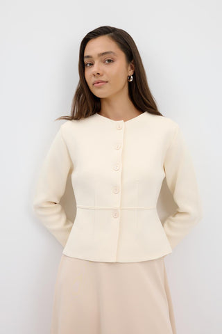 Knit Mini Jacket with Dart Detail Ivory