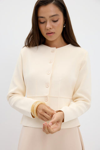 Knit Mini Jacket with Dart Detail Ivory