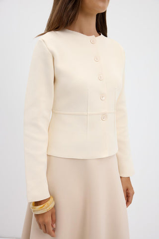 Knit Mini Jacket with Dart Detail Ivory
