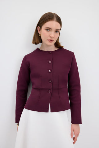 Knit Mini Jacket with Dart Detail Plum