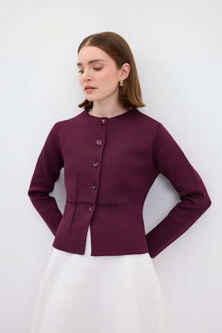 Knit Mini Jacket with Dart Detail Plum