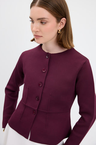 Knit Mini Jacket with Dart Detail Plum