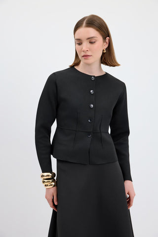 Knit Mini Jacket with Dart Detail Black