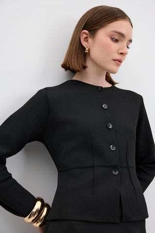 Knit Mini Jacket with Dart Detail Black